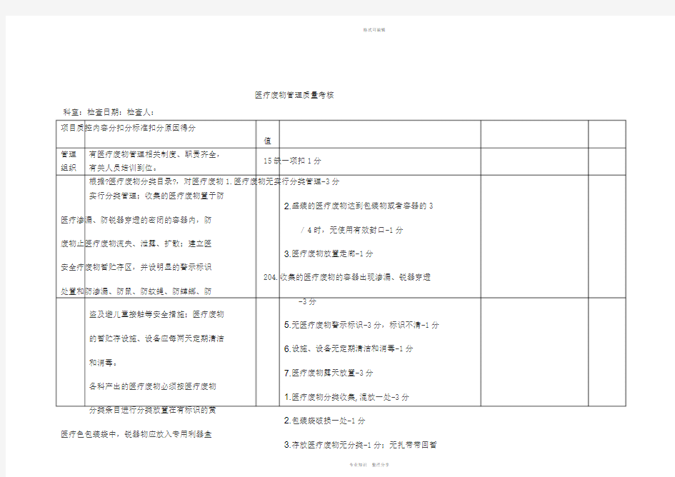 医疗废物管理评价标准