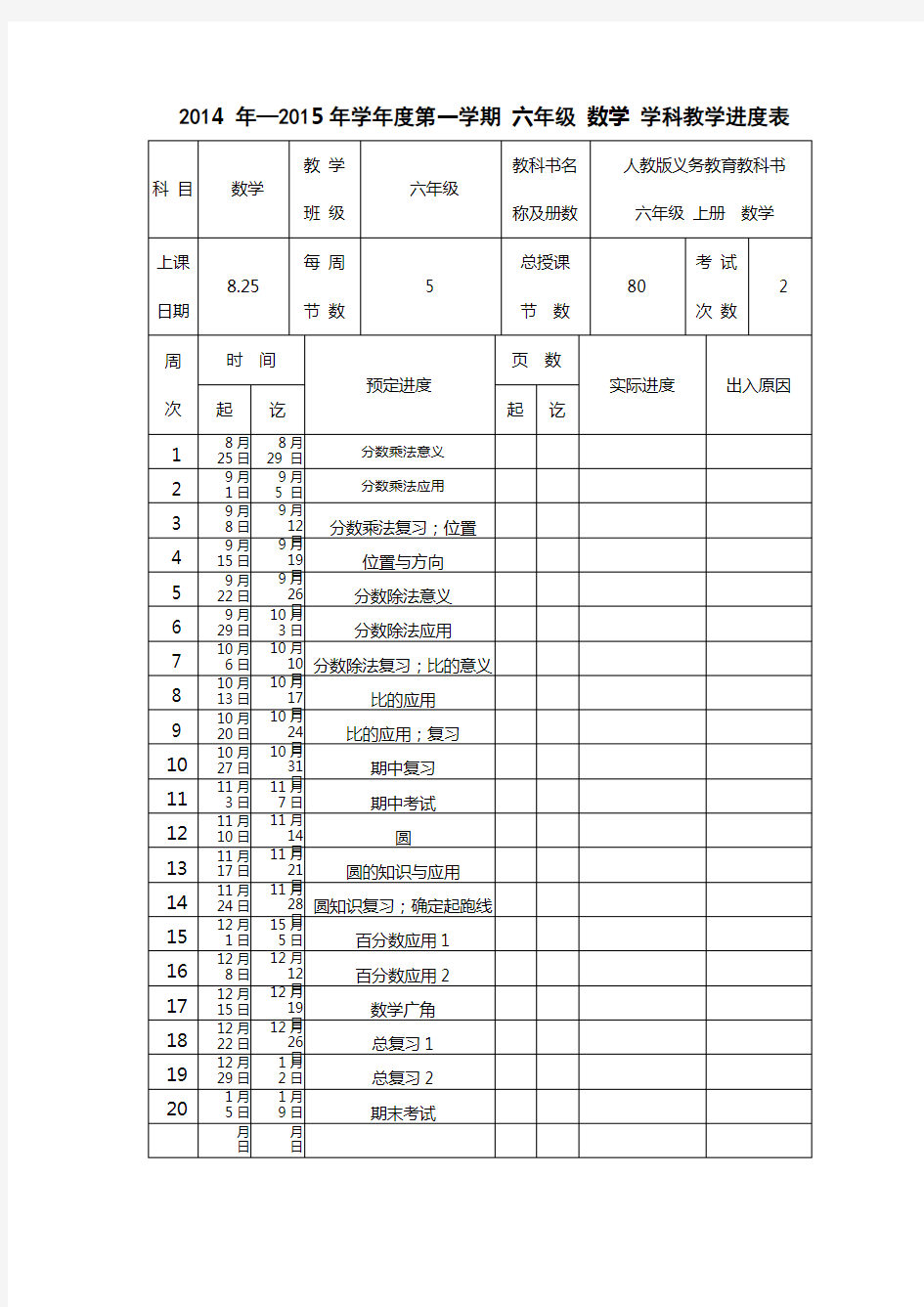 新人教版六年级数学上册教案(全册)