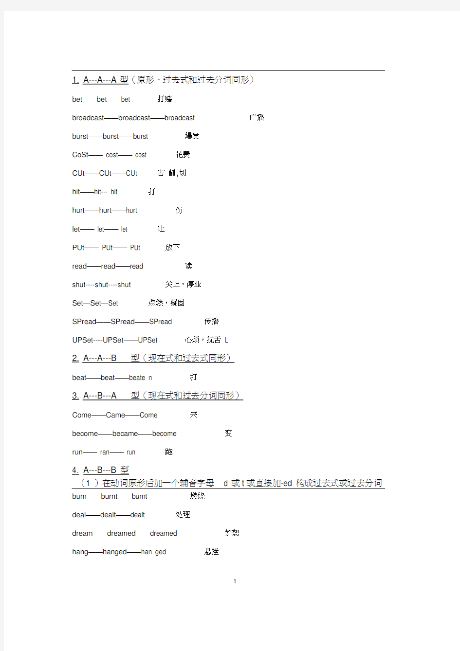 动词原形、过去式、过去分词总结表(非常实用哦)