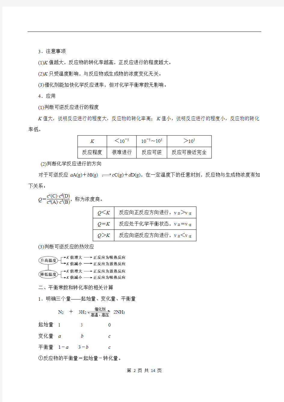 2020-2021学年高三化学一轮复习知识点第24讲 化学平衡常数及转化率的计算