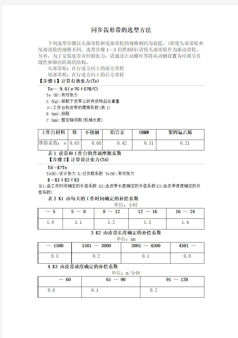 同步齿形带的选型方法