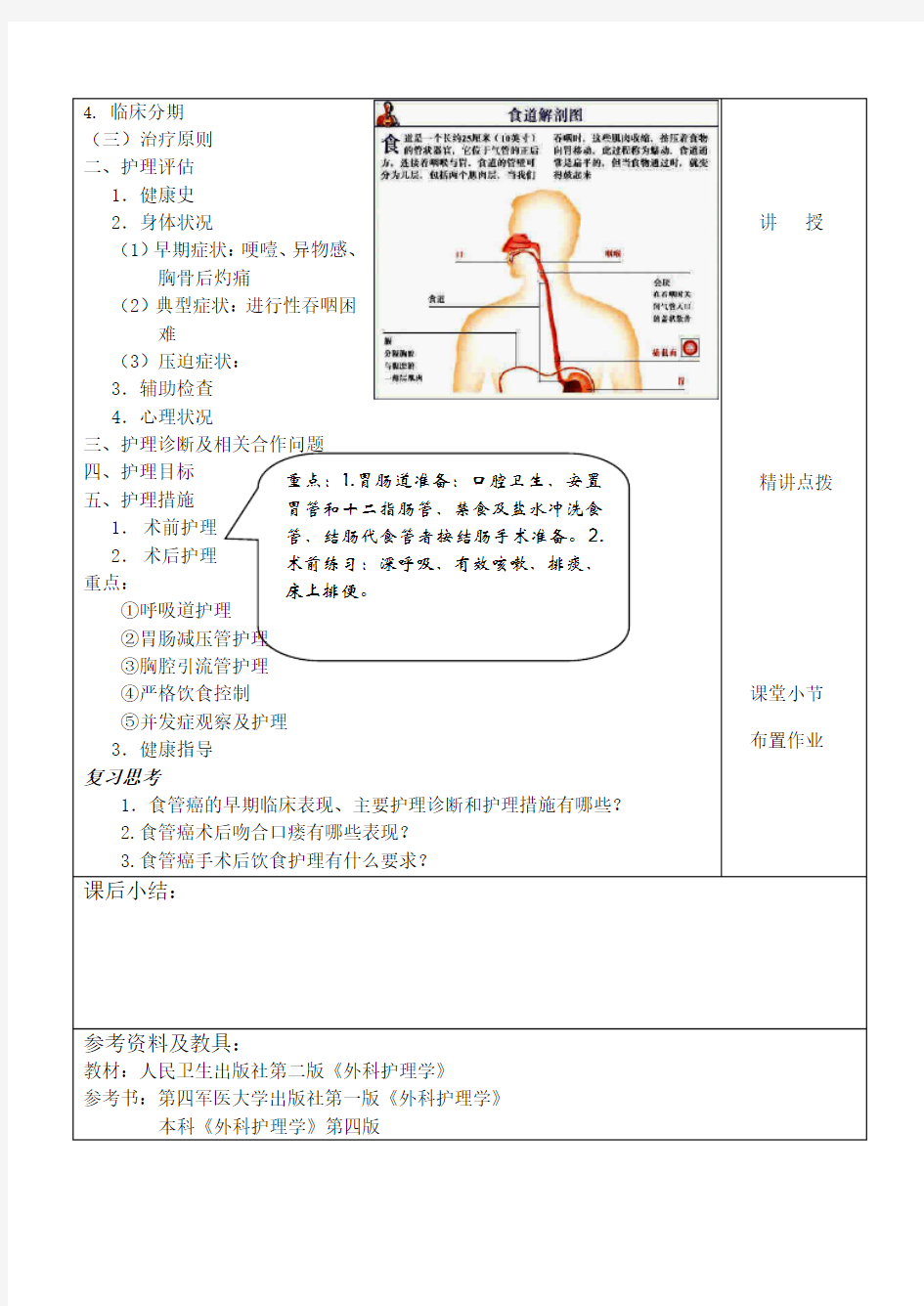 外科护理学教案  12-3食管癌病人的护理