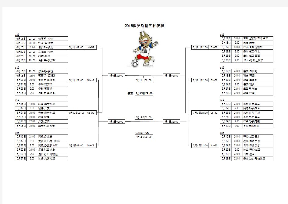 2018世界杯赛程(对阵表)