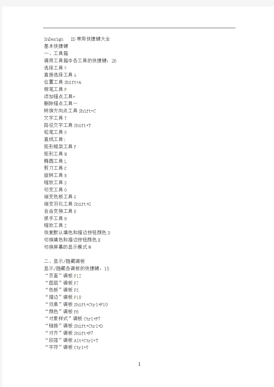 InDesign---ID常用快捷键大全