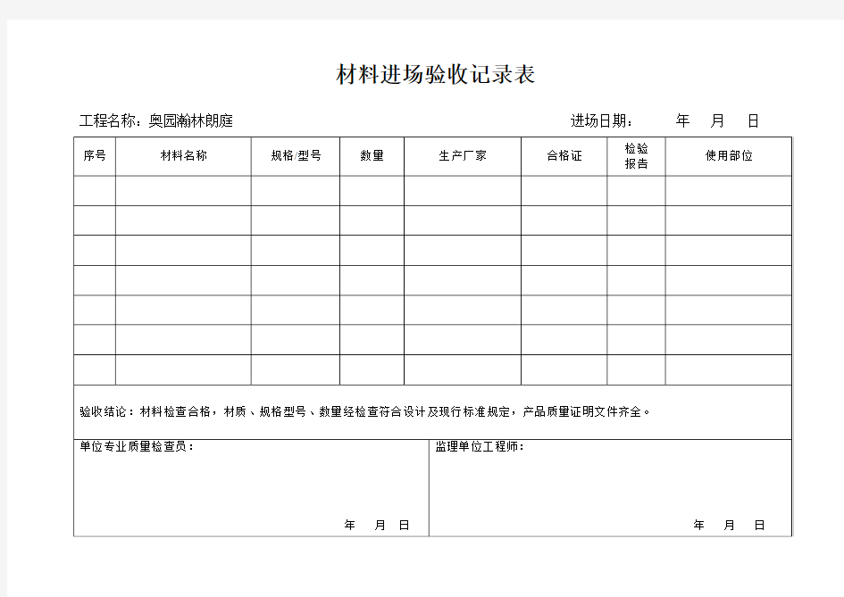 材料进场验收记录表