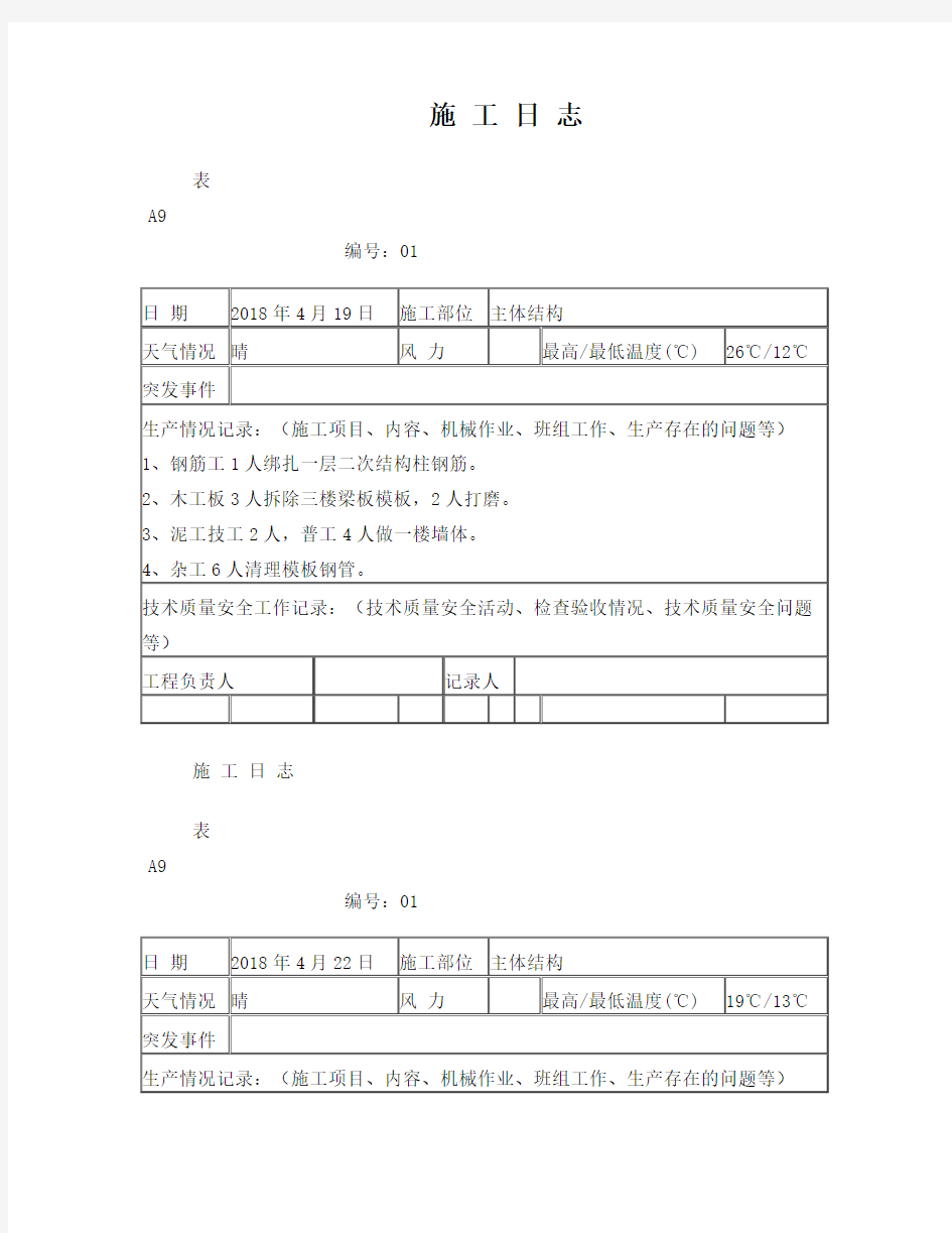 施 工 日 志