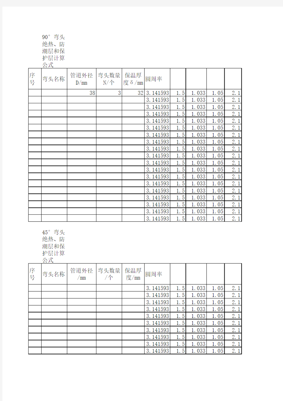 弯头保温计算表