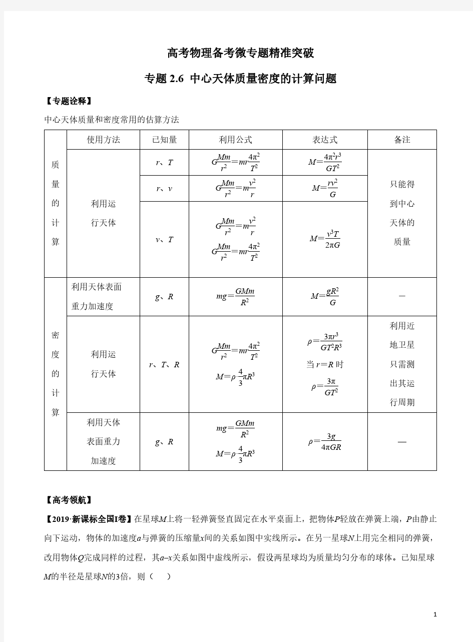 专题2.6 中心天体质量密度的计算问题(解析版)