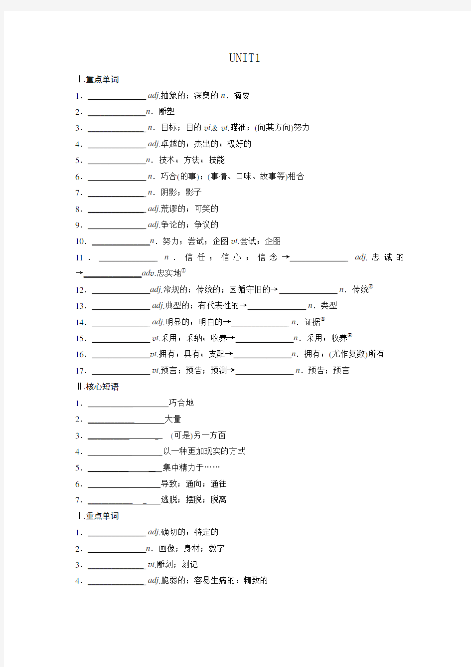 选修六unit1词汇检测