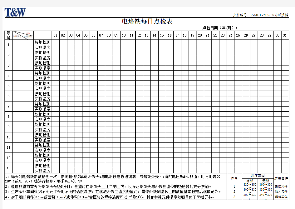 电烙铁每日点检表