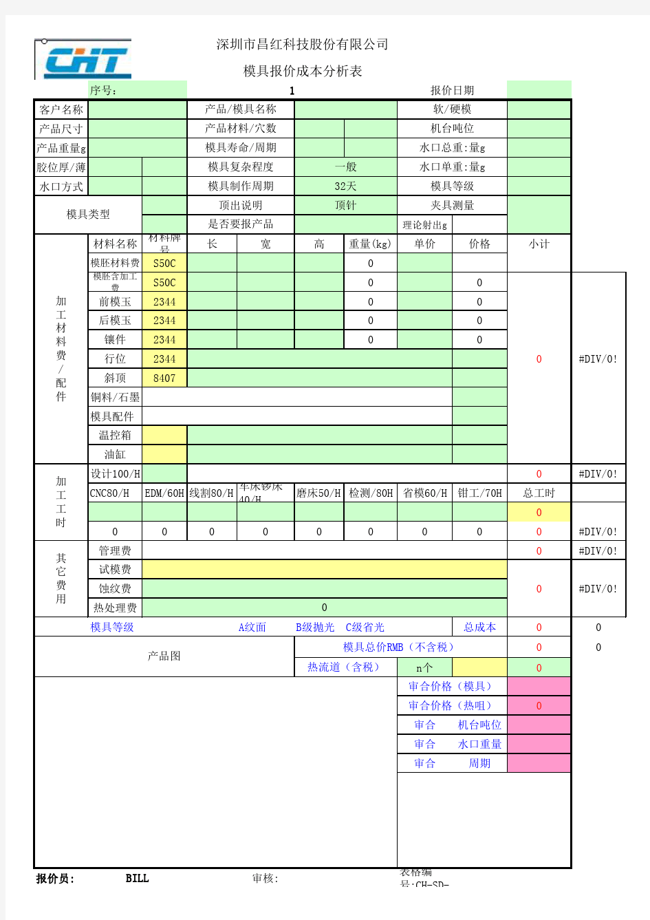 模具报价表格