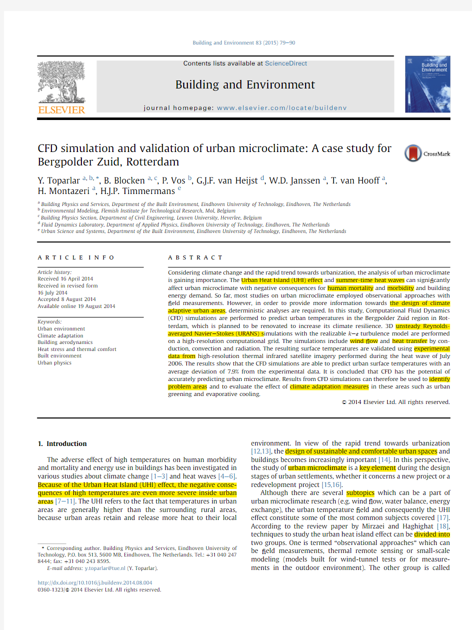 CFD simulation and validation of urban microclimate  A case study for Bergpolder Zuid, Rotterdam