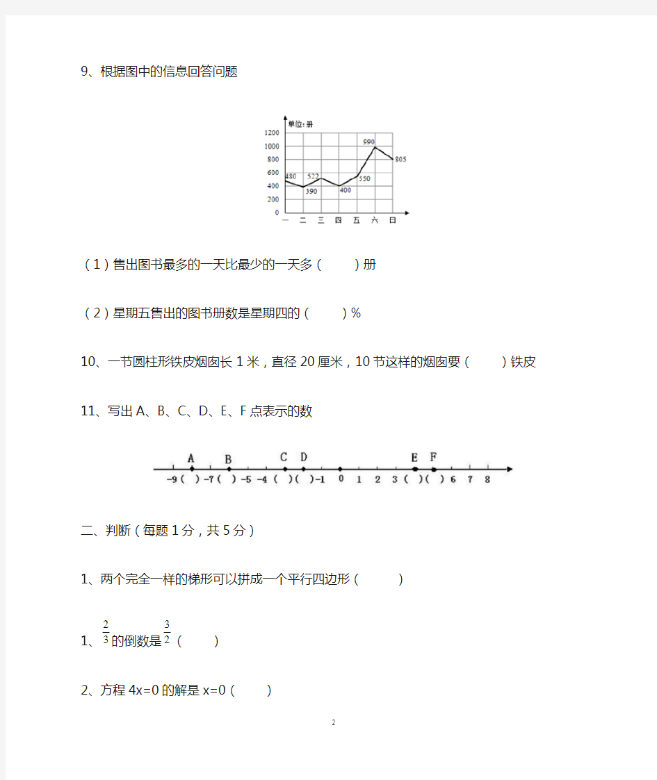 初中新生入学摸底考试数学试卷