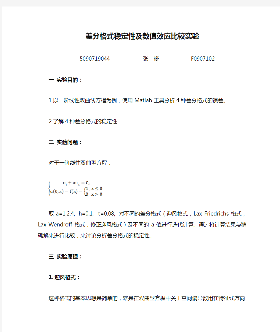 差分格式稳定性及数值效应比较实验