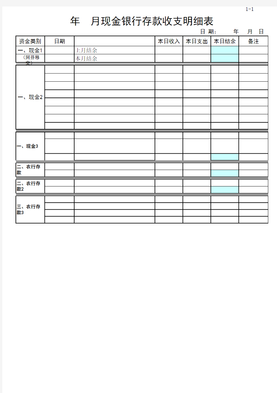 现金银行存款收支明细表