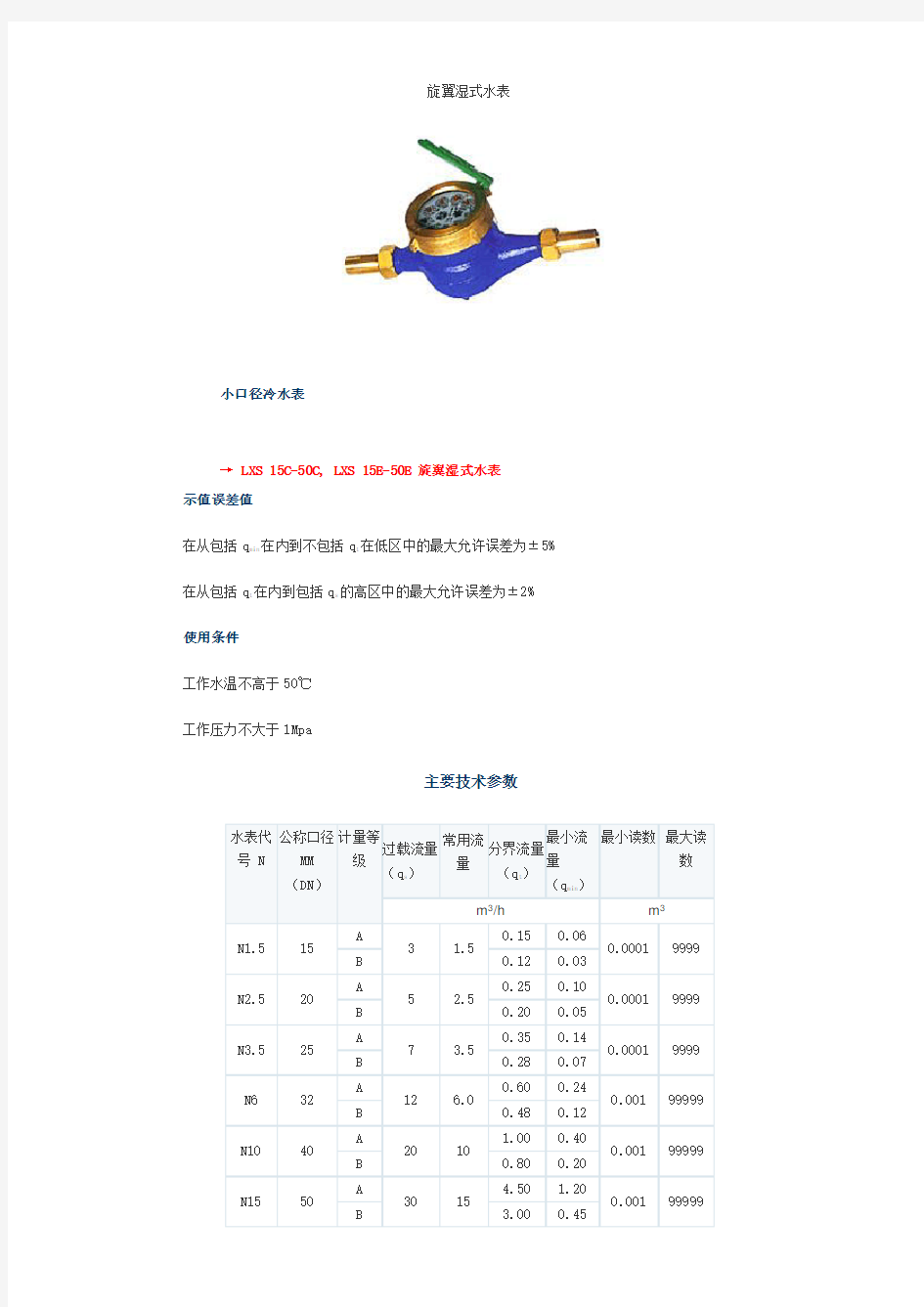 各种水表参数