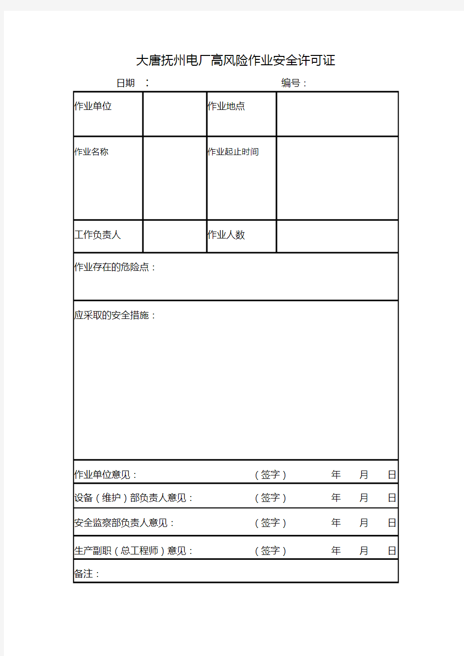 高风险作业安全许可证