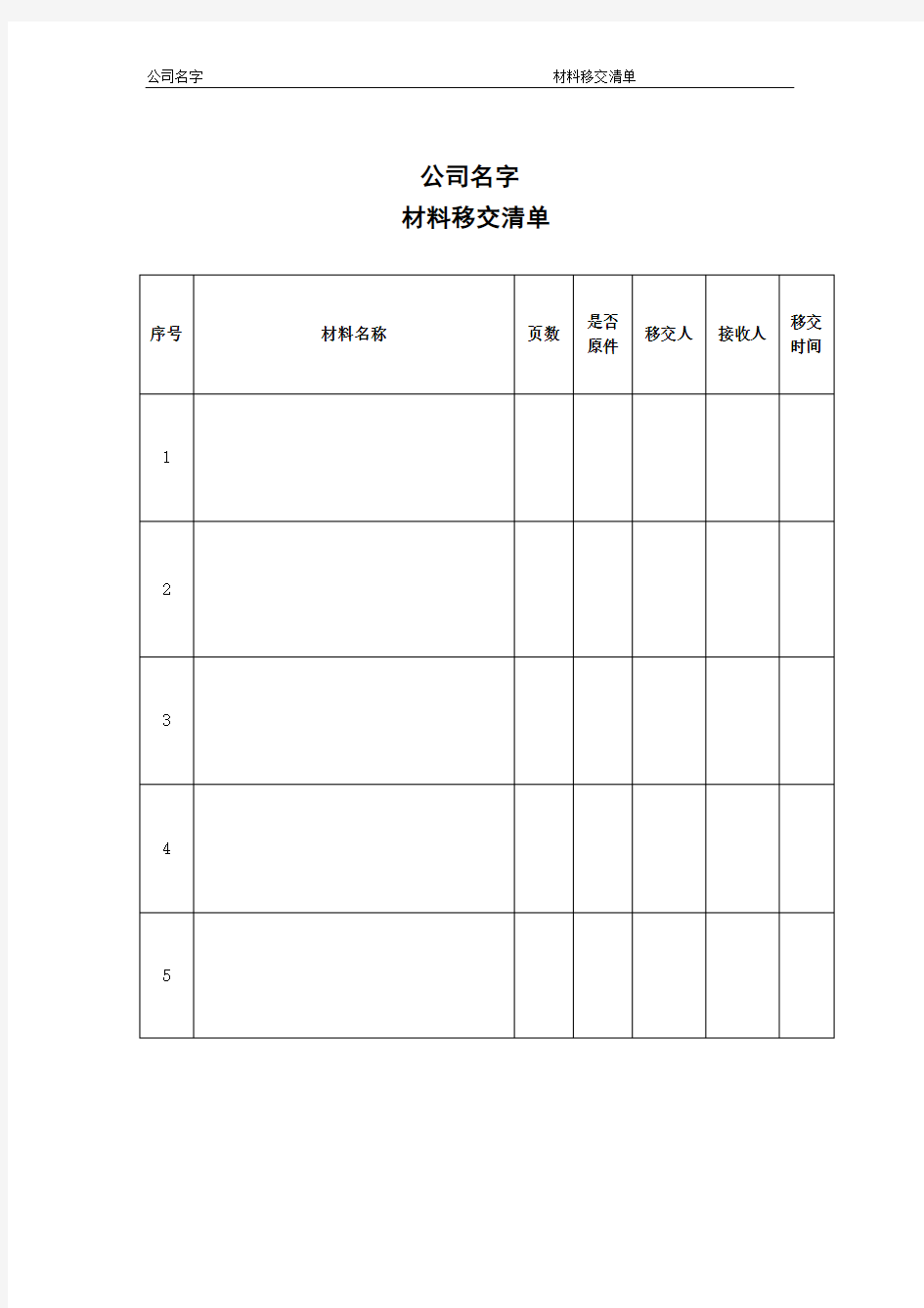 材料移交清单