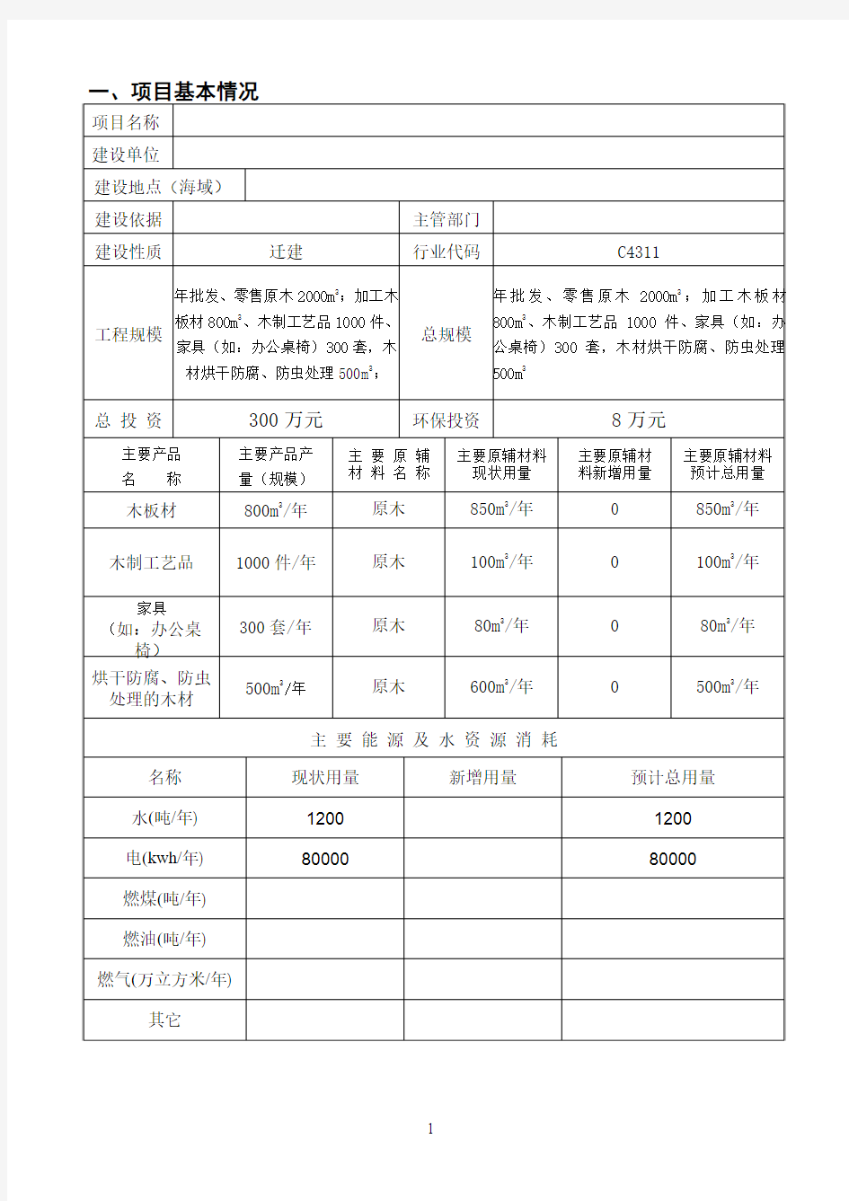 (建材)木材加工厂环评表项目要点