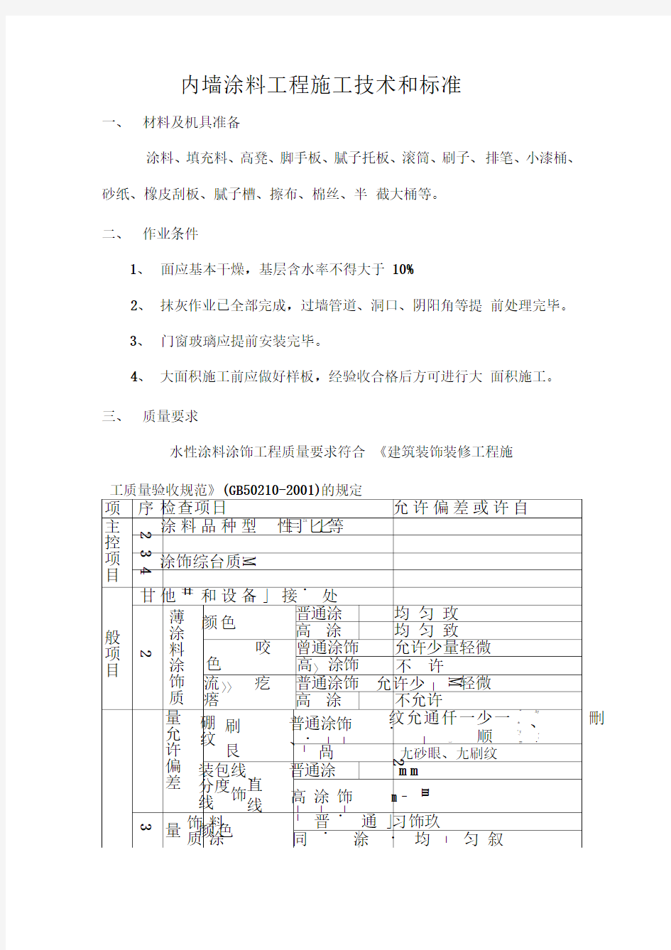 内墙涂料工程施工技术和标准