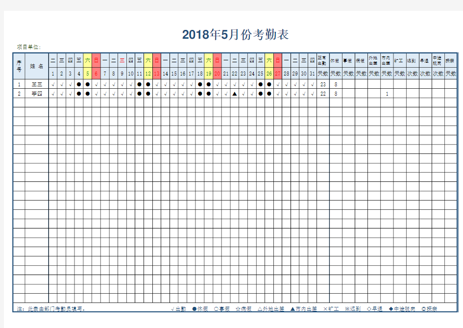 公司员工每日考勤表