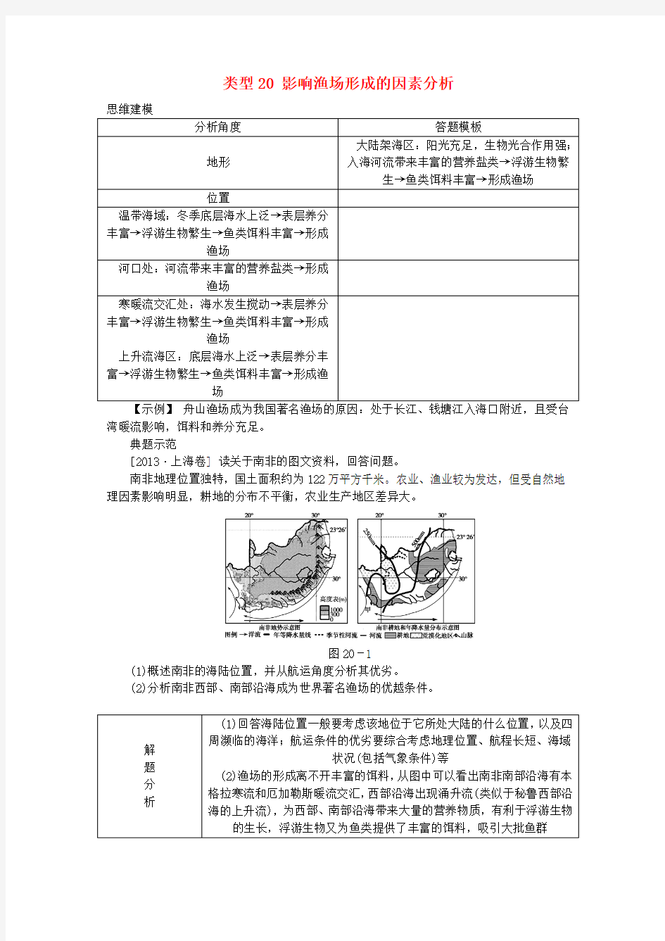 名校专递：高考地理特色专题讲练(20)影响渔场形成的因素分析(含答案)