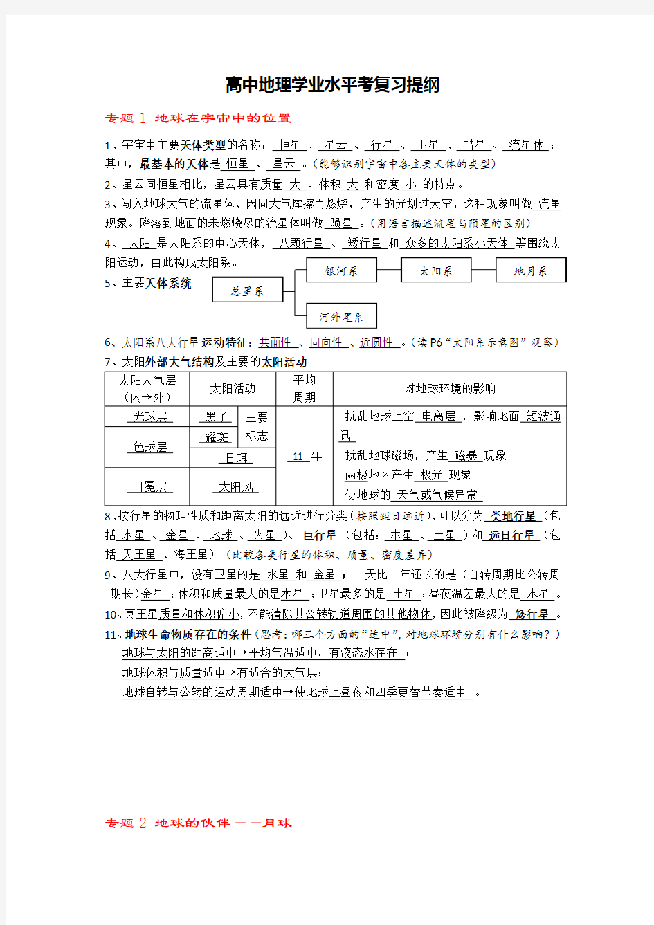 高中地理学业水平考复习提纲