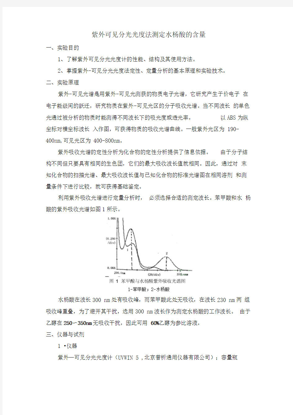 紫外可见分光光度法测定水杨酸的含量