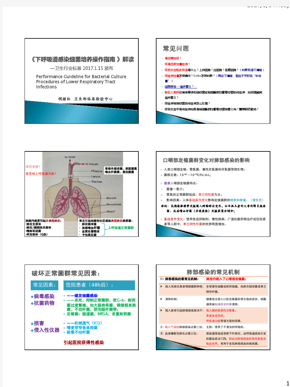 已颁行标《下呼吸道感染细菌培养操作指南》 _解读胡继红20170303