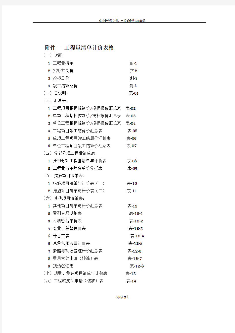 工程量清单计价全套表格(空白)