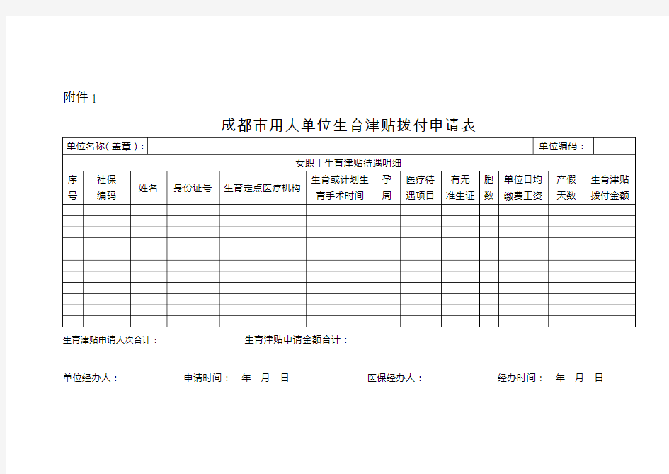 2017最新版-(全部表格)成都市生育保险报销相关表格附件