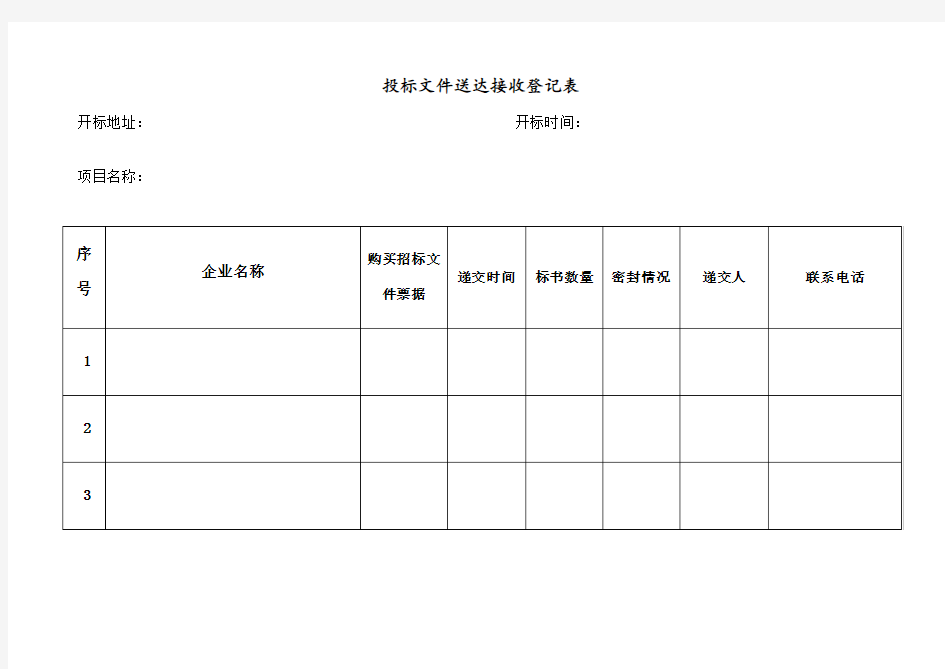 招标代理开标所需全套表格