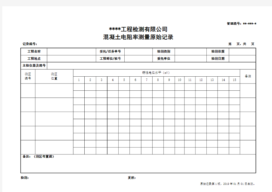 混凝土电阻率测量原始记录