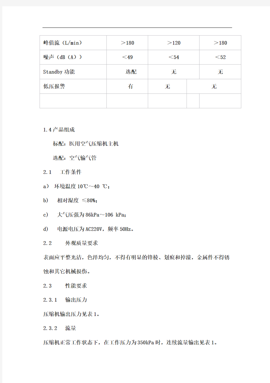 MC系列医用空气压缩机产品技术要求谊安