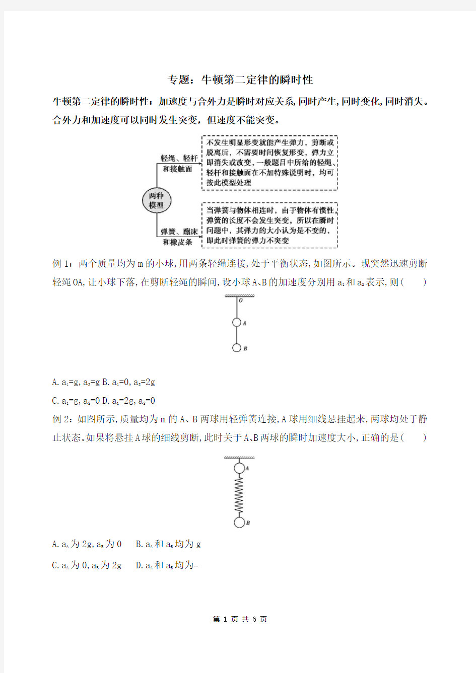 瞬时加速度专题