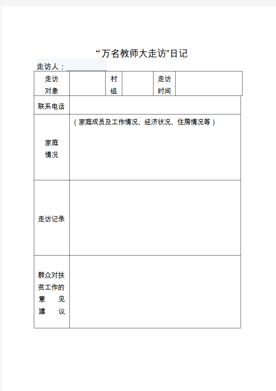 “万名教师大走访”记录表