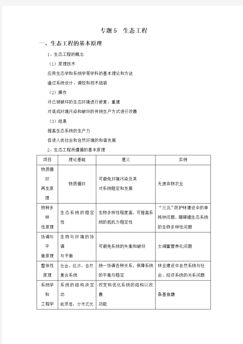 (完整版)生物选修3生态工程知识点