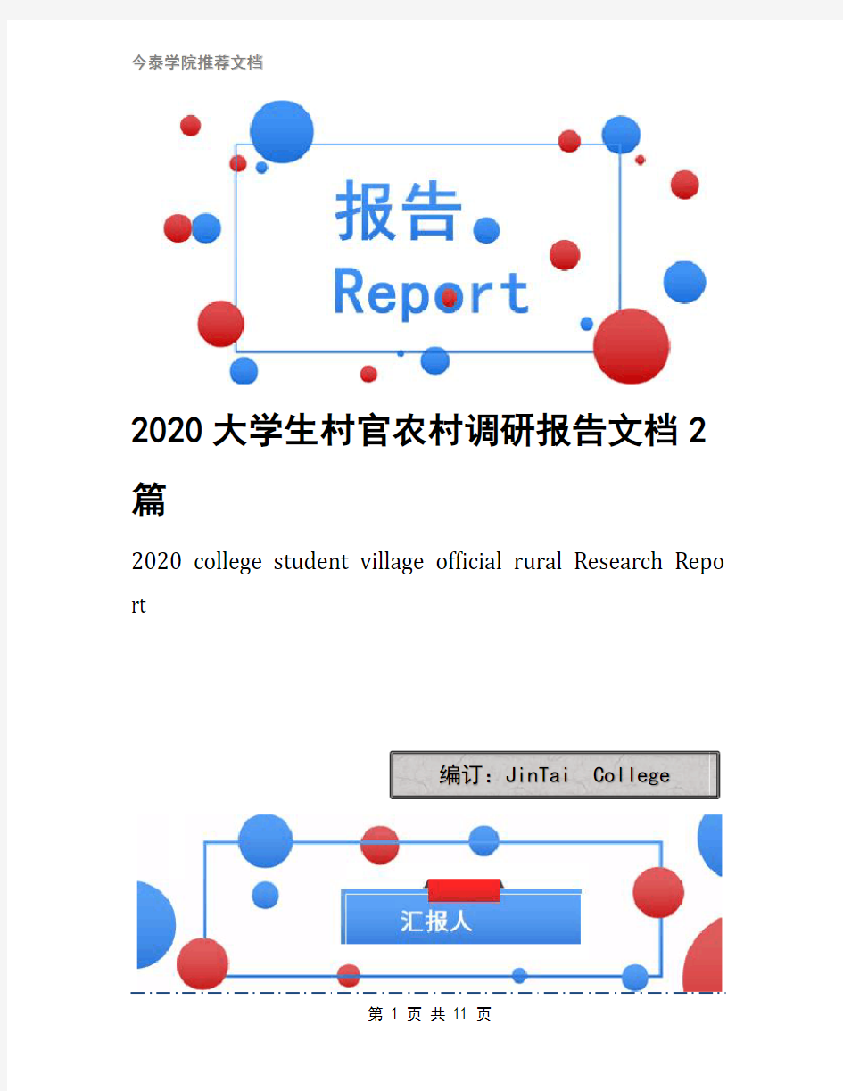 2020大学生村官农村调研报告文档2篇