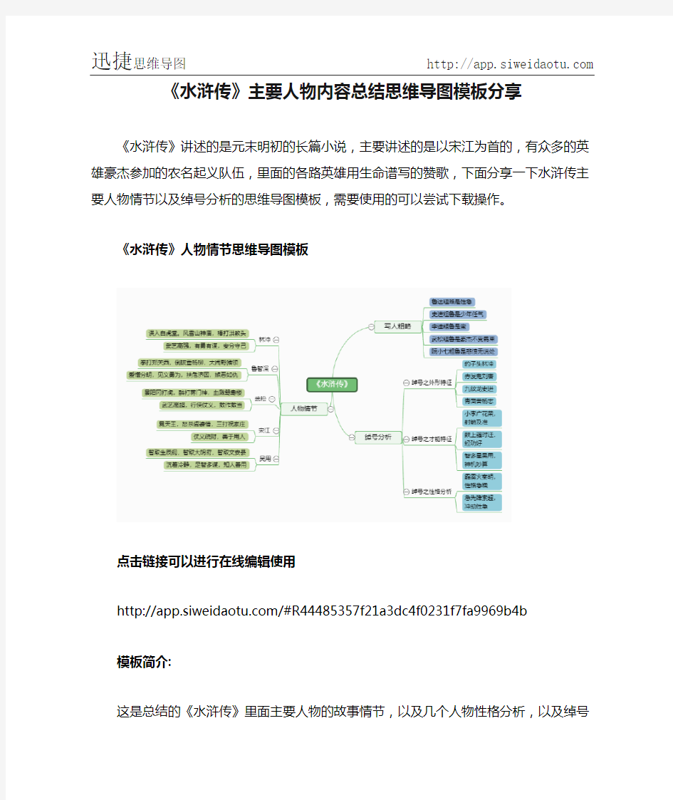 《水浒传》主要人物内容总结思维导图模板分享--迅捷思维导图