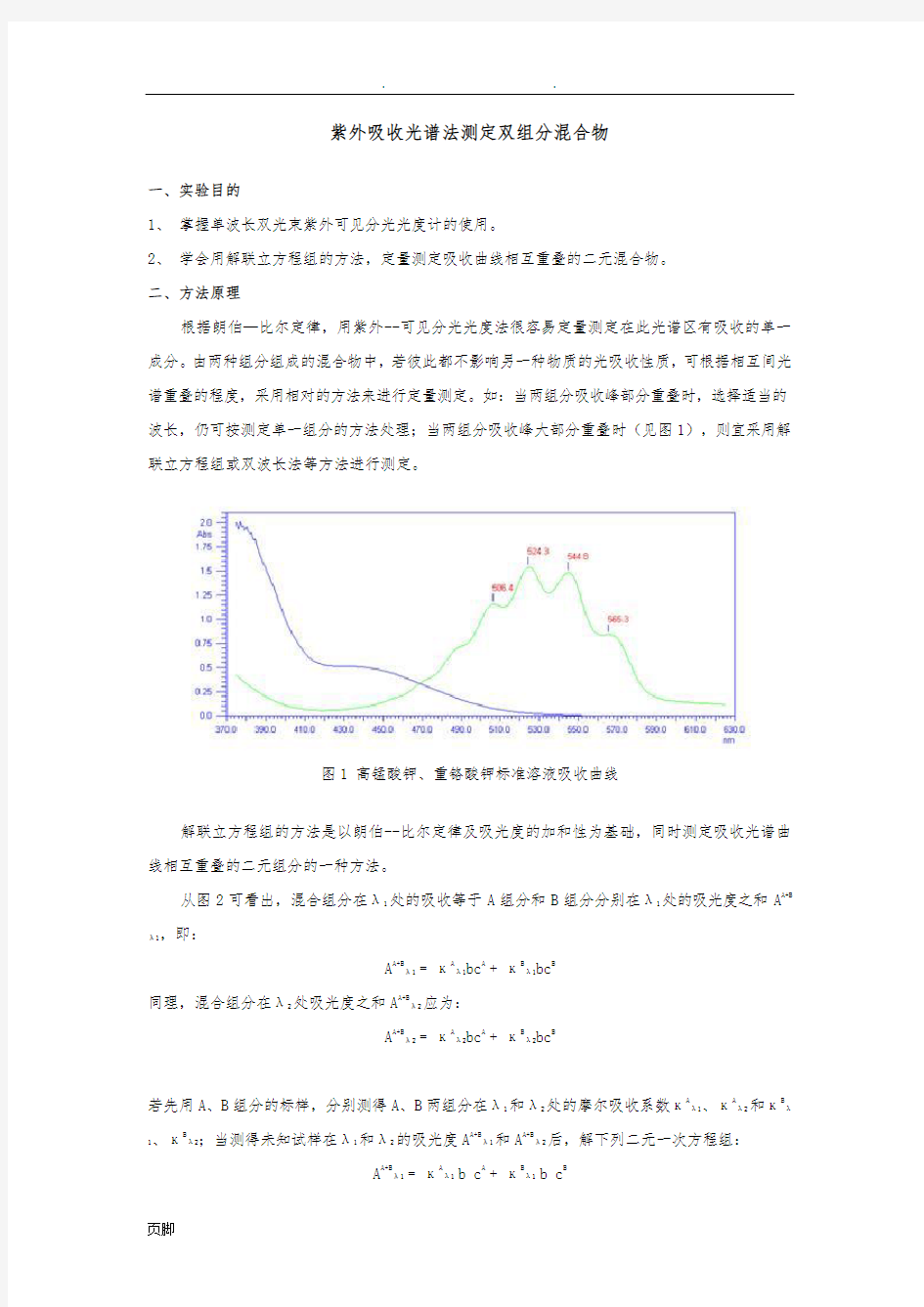 紫外吸收光谱法测定双组分混合物