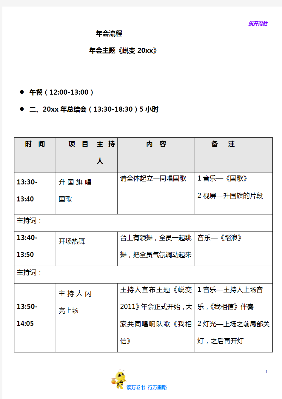 2017年会流程详细安排 ——【年会精品资源】