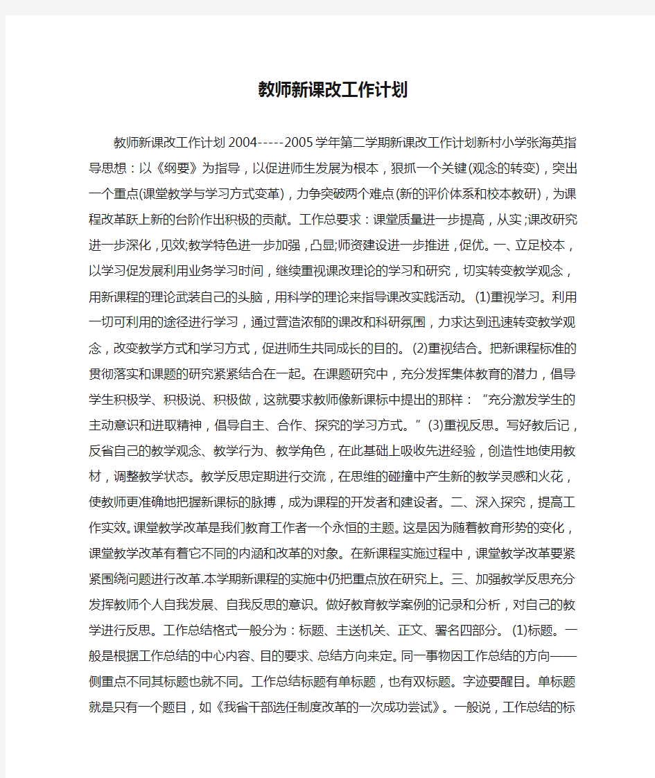 教师新课改工作计划