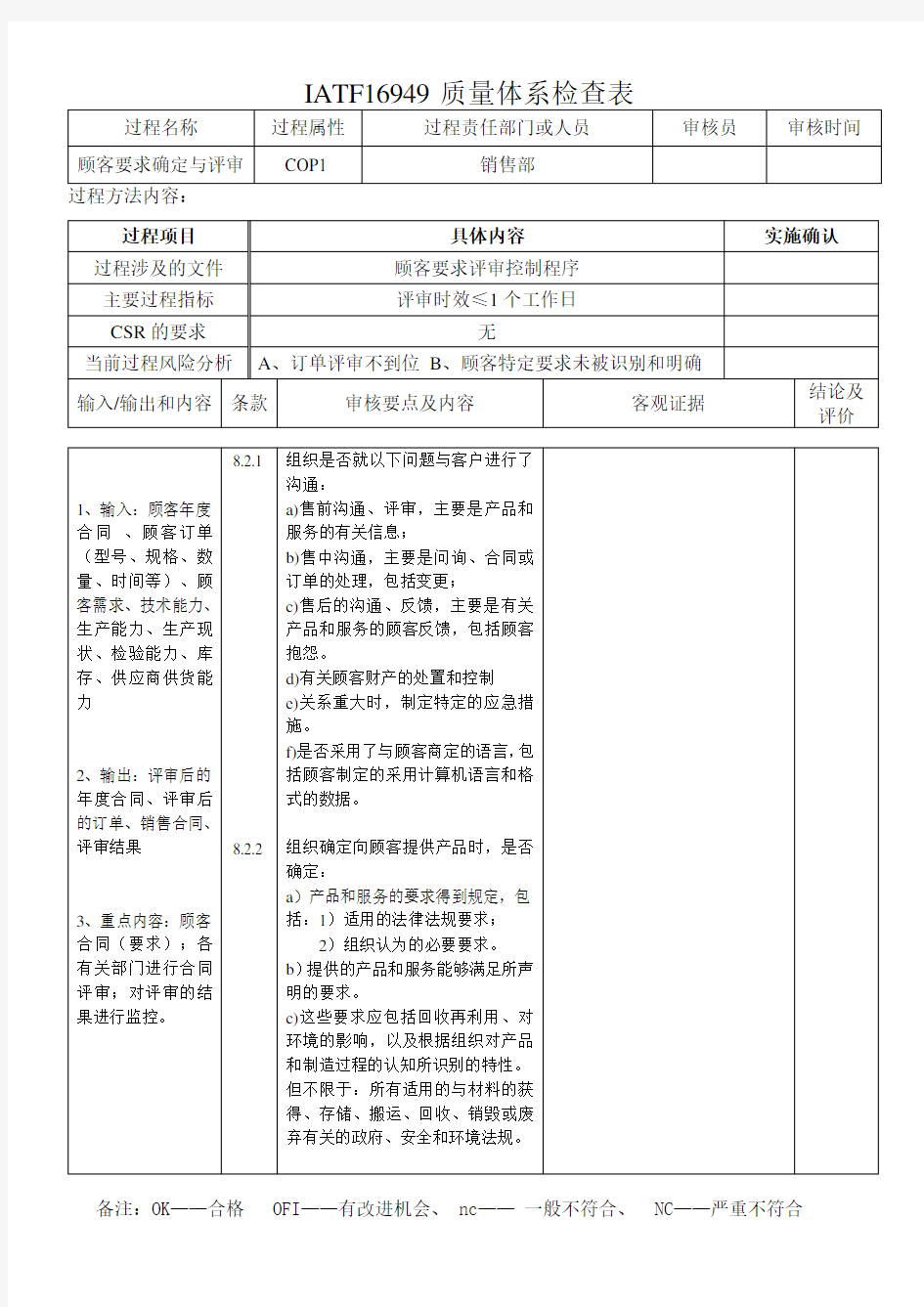 IATF16949审核表