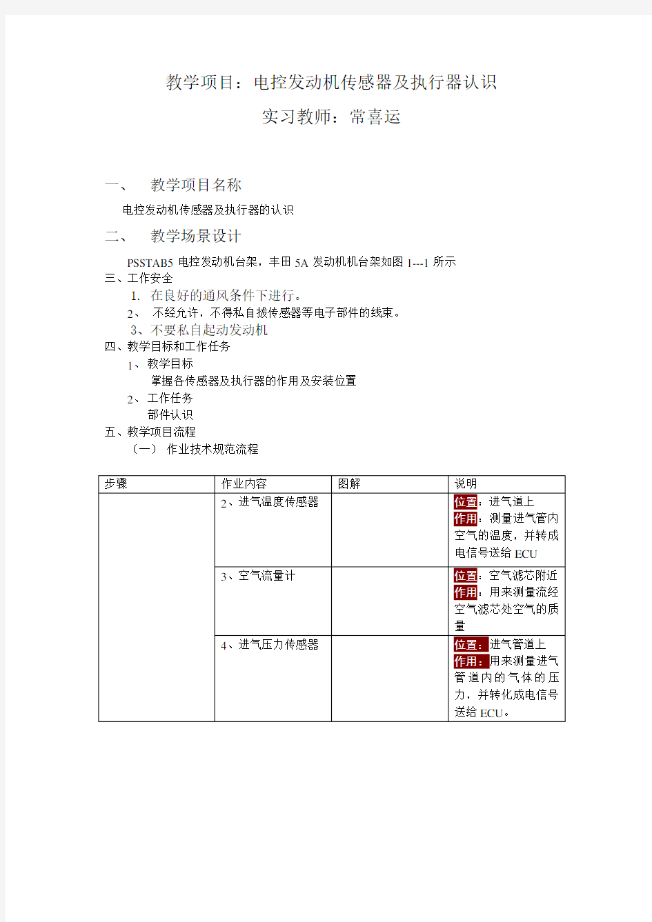 电控发动机传感器及执行器的认识