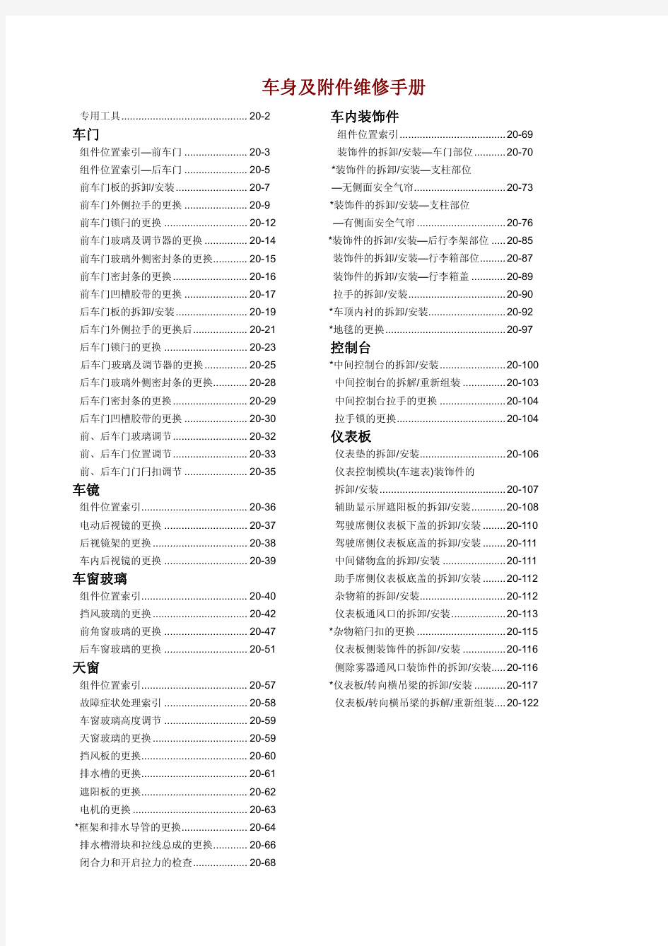 2007款东风本田思域车身及附件维修手册