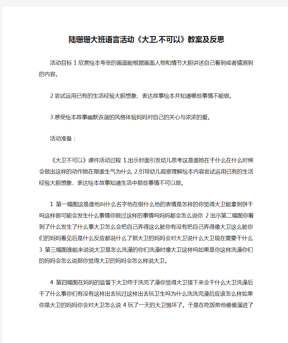 陆珊珊大班语言活动《大卫,不可以》教案及反思