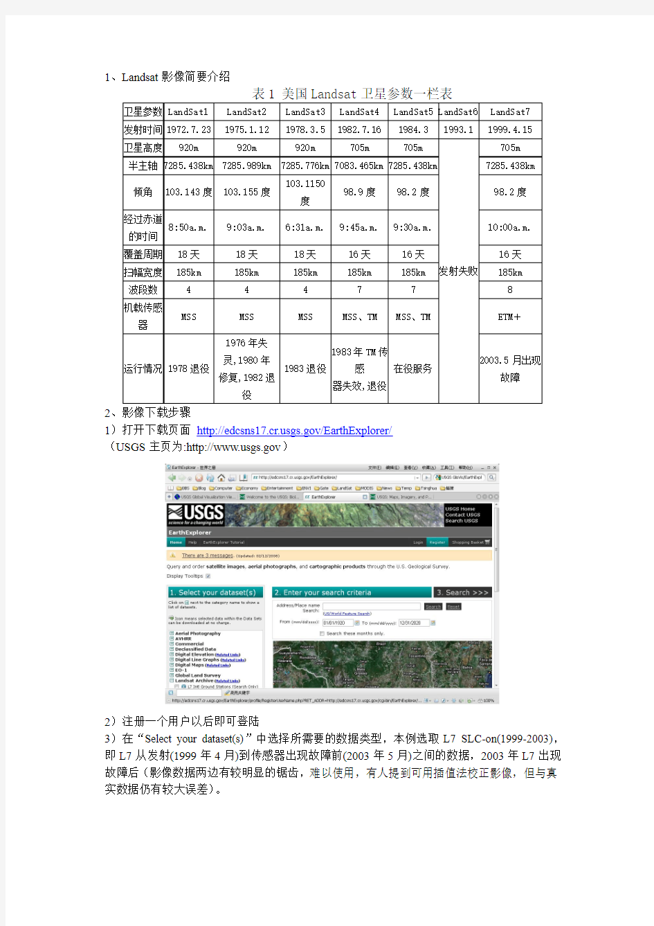 美国Landsat卫星遥感数据下载说明