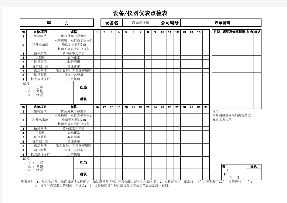 激光焊接机点检表