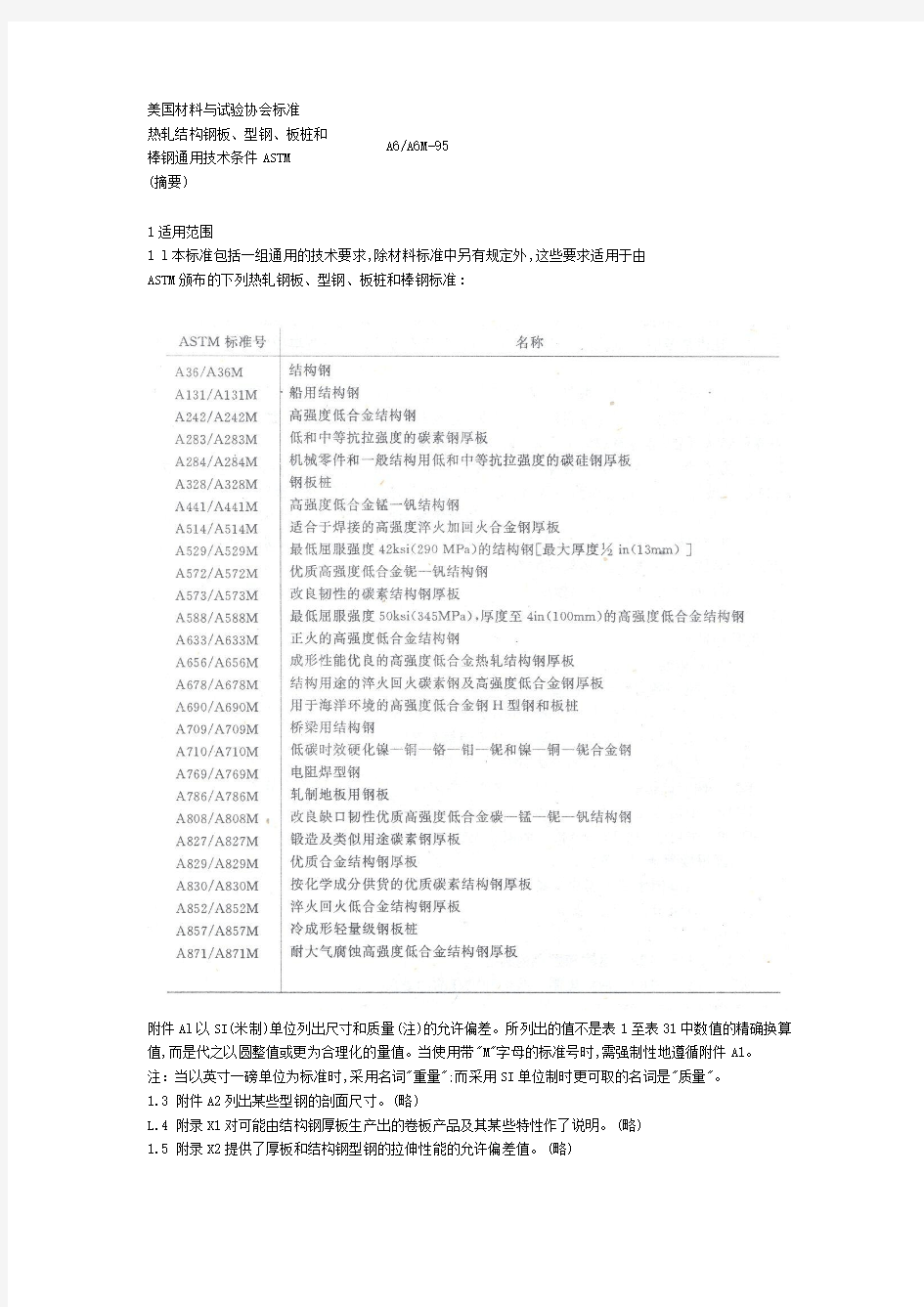 ASTM A6-95热轧结构钢板型钢棒材通用技术条件