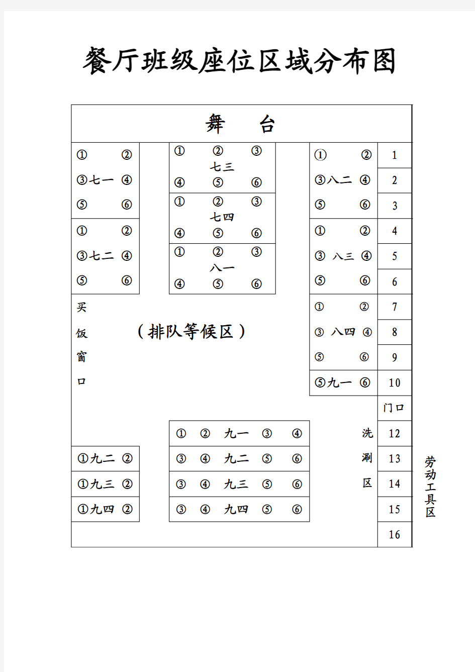 餐厅班级座位区域分布图